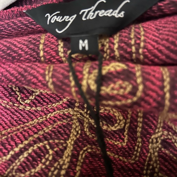 New Young Threads Open Front Waterfall Hemline Burgundy Cardigan SZ Medium - Picture 8 of 10